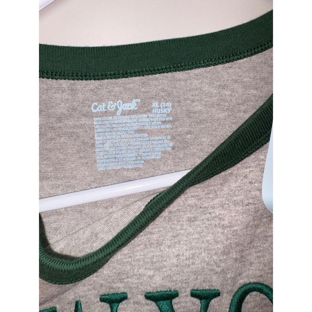 Cat &‎ Jack Boys New York Athletics Ringer Tee Gray Green XL 14 Husky NWT